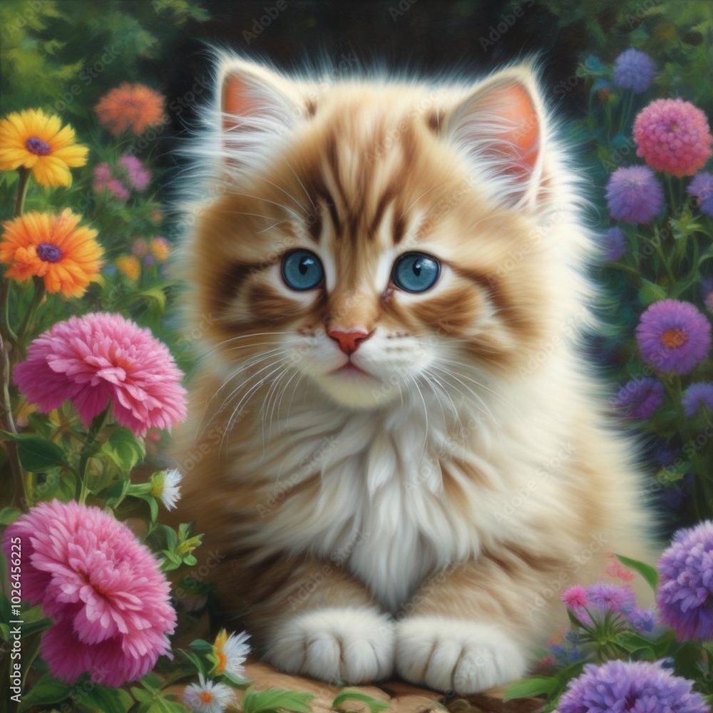 Kitten and flowers Kitten and flowers