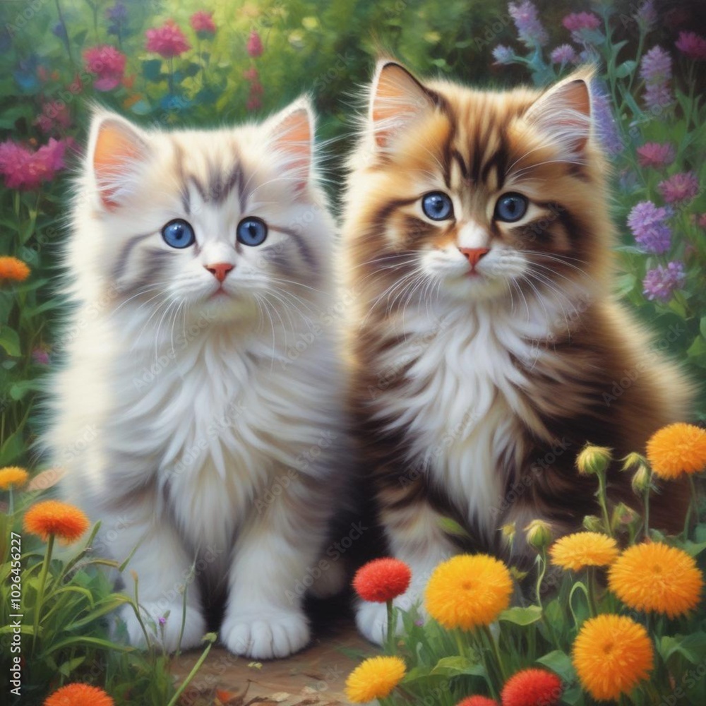 Two fluffy kittens in a garden Two fluffy kittens in a garden