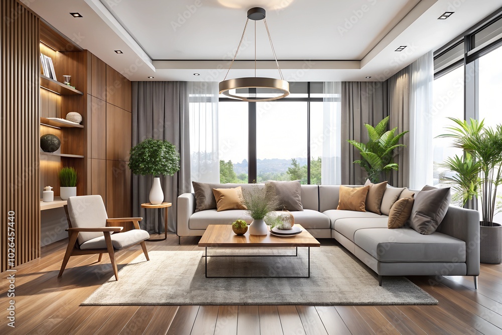 Fototapeta premium Minimalist interior design of modern living room