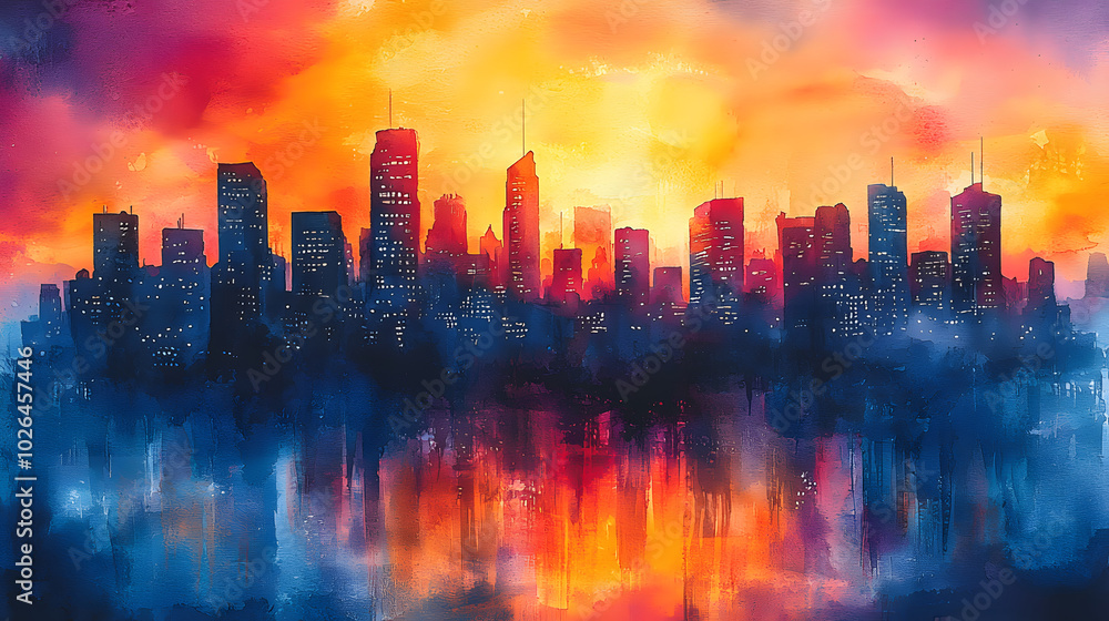 Abstract Watercolor Cityscape at Dawn Abstract Watercolor Cityscape at Dawn