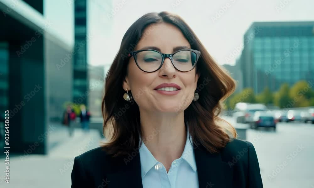British Woman Speaking on Phone Outside Office Building British Woman Speaking on Phone Outside Office Building