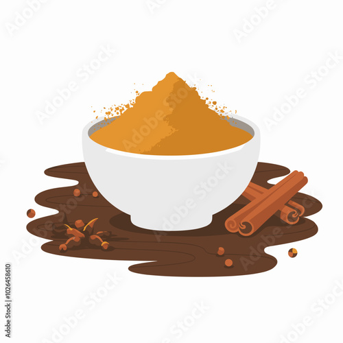 Turmeric Powder in Wooden Bowl Illustration