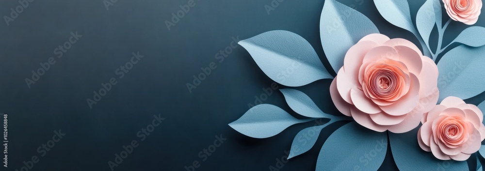 A floral design featuring paper-cut roses and leaves on a dark background. A floral design featuring paper-cut roses and leaves on a dark background.