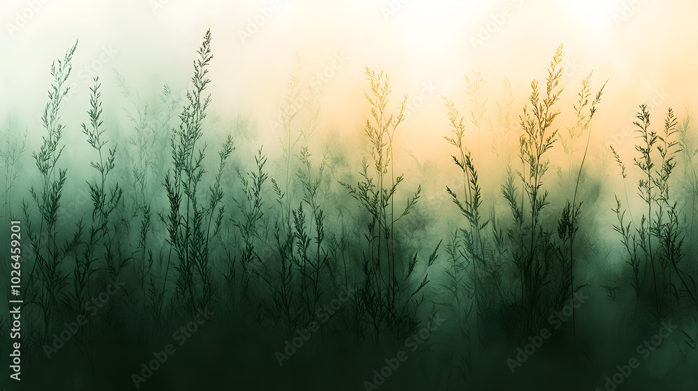 Obraz premium Delicate Botanical Seamless Pattern of Wild Grasses