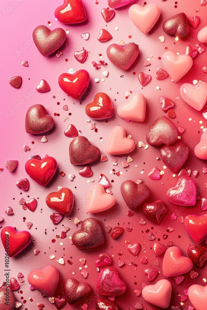 Playful Valentine's Day Candy Hearts on Vibrant Pink and Red Gradient Background for Festive Design Playful Valentine's Day Candy Hearts on Vibrant Pink and Red Gradient Background for Festive Design