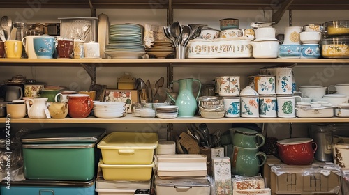 Wallpaper Mural Thrift store shelves brimming with vintage household goods, promoting eco-friendly choices, including vintage kitchenware Torontodigital.ca