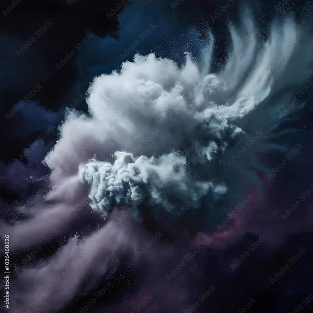 Fototapeta premium Abstract design of white powder cloud against dark background
