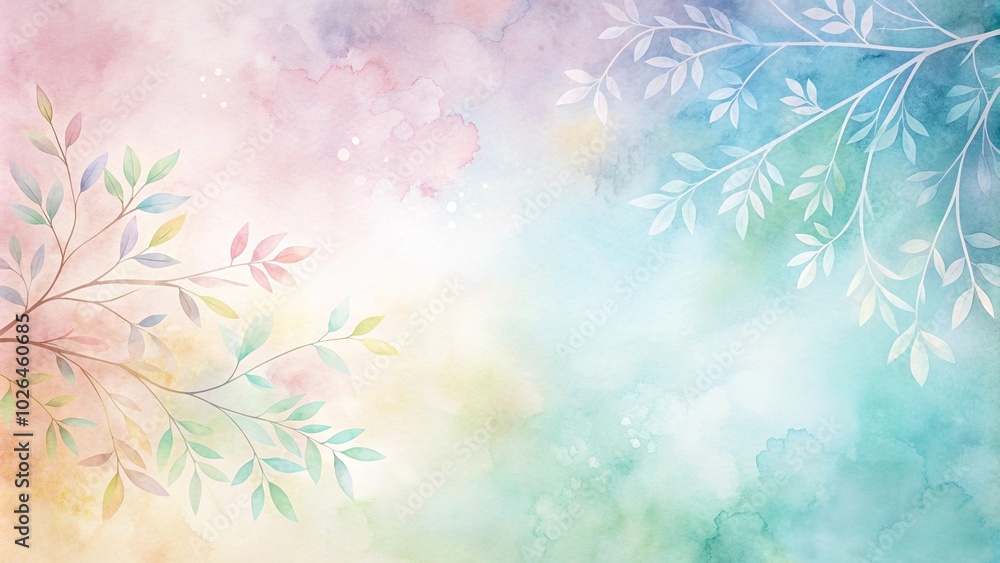 Fototapeta premium Panoramic watercolor background with pastel colors and branches