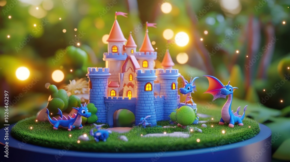 A whimsical castle scene featuring playful dragons and vibrant greenery. A whimsical castle scene featuring playful dragons and vibrant greenery.