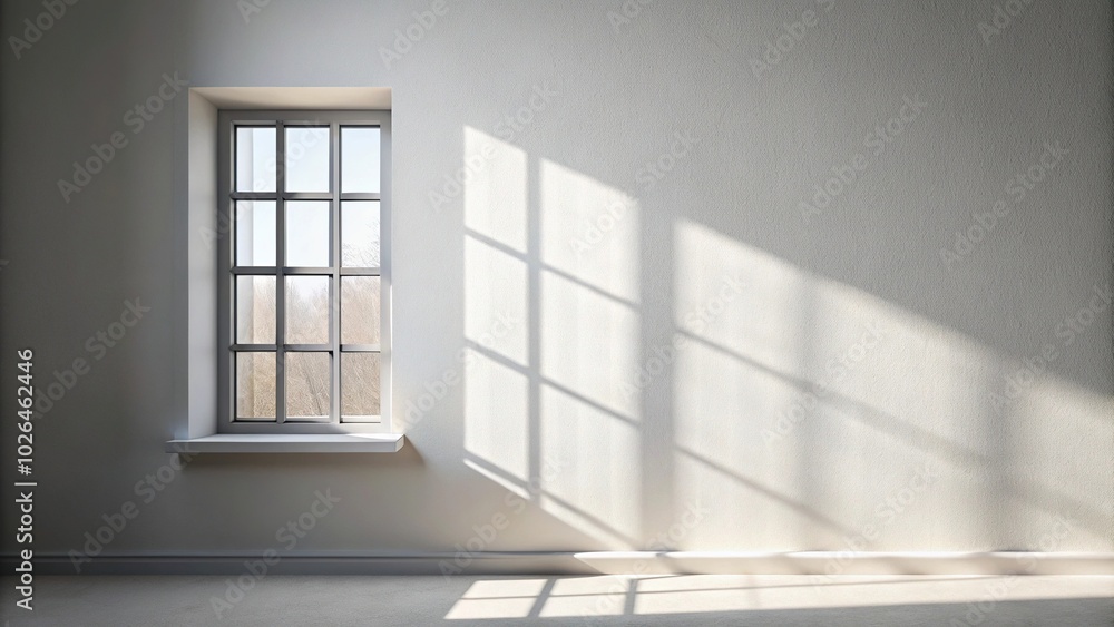 Fototapeta premium Panoramic window shadow on white wall background