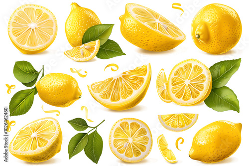 Lemon-themed vector elements in flat design generative ai