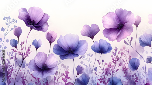 Wallpaper Mural Soft Watercolor Botanical Pattern with Wildflowers Torontodigital.ca
