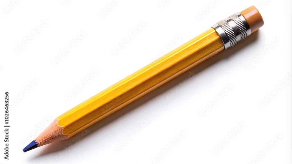 Panoramic yellow pencil with eraser isolated on white background Panoramic yellow pencil with eraser isolated on white background