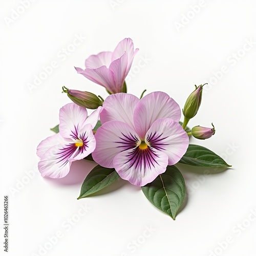 Pink Pansy Flowers on White Background.