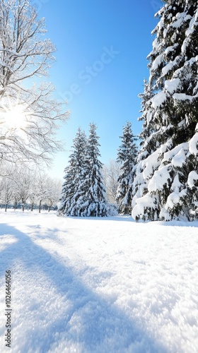 Wallpaper Mural A serene winter landscape featuring snow-covered trees under a clear blue sky, capturing the tranquility of a snowy day. Torontodigital.ca
