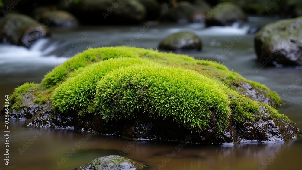 Tranquil stream with moss covered rock Tranquil stream with moss covered rock