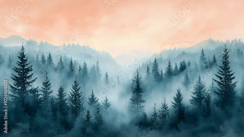 Serene Textured Watercolor Snowy Forest Landscape