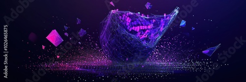 A digital sphere composed of geometric shapes and particles, showcasing a futuristic design.