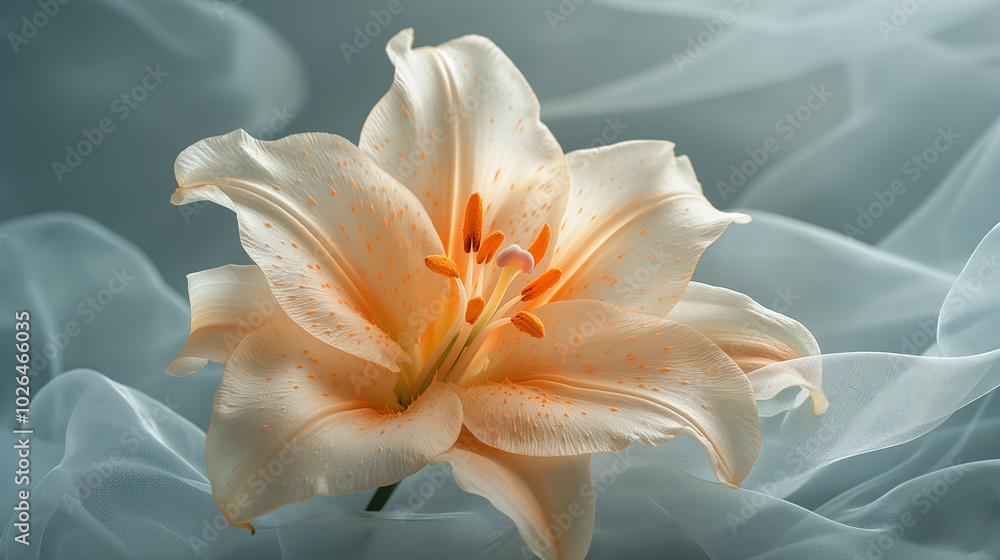 Yellow lily flower on aetherial background, closeup Yellow lily flower on aetherial background, closeup