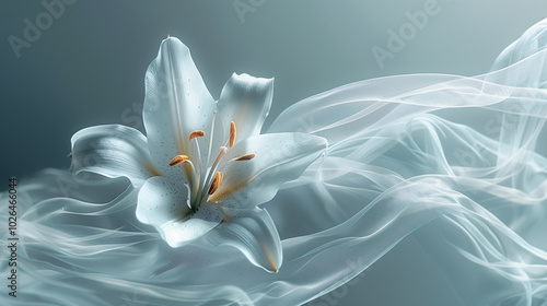 White lily flower on aetherial background, closeup #1026466044