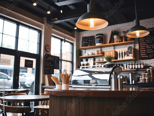 coffeeshop interior closeup with light