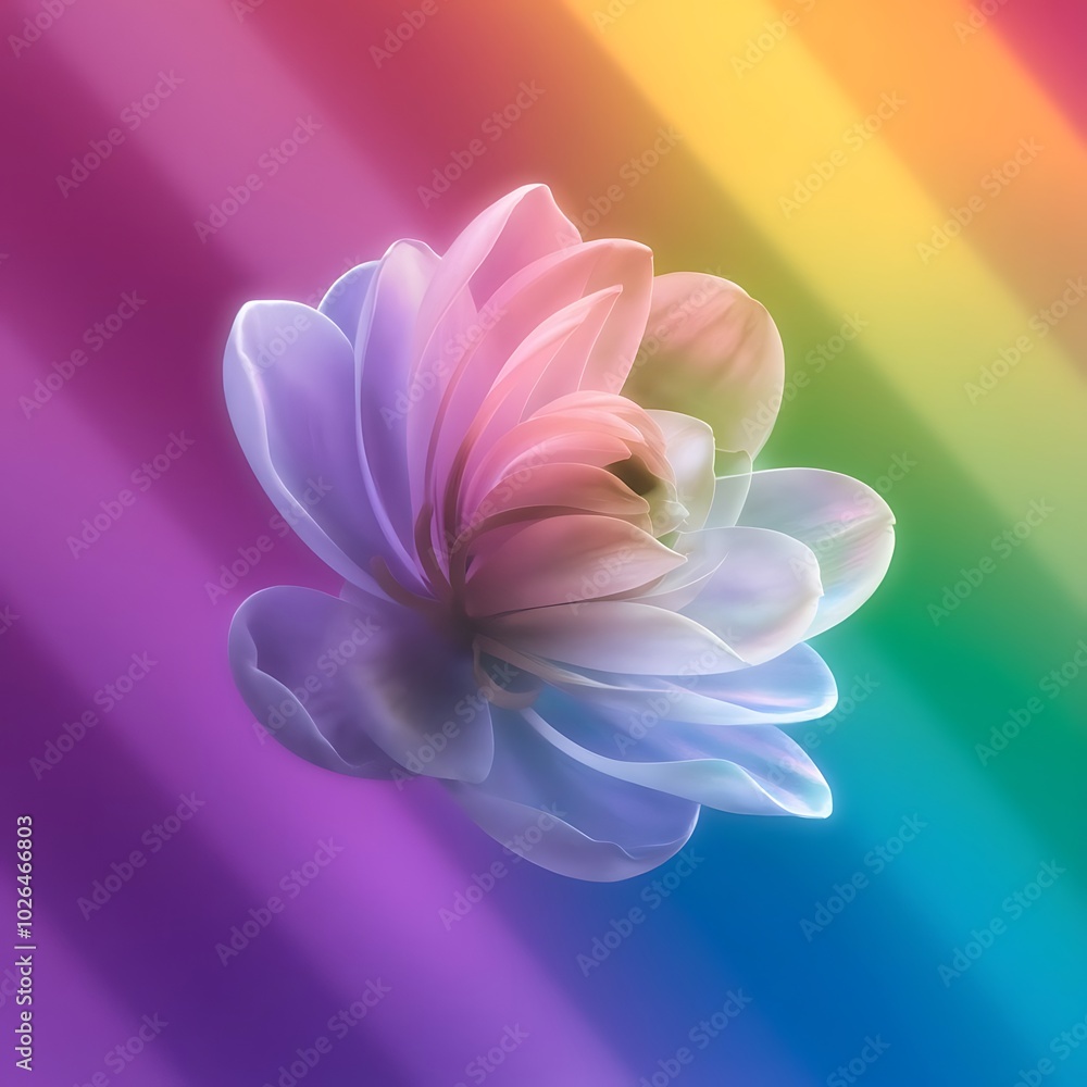Transparent flower on rainbow background Transparent flower on rainbow background