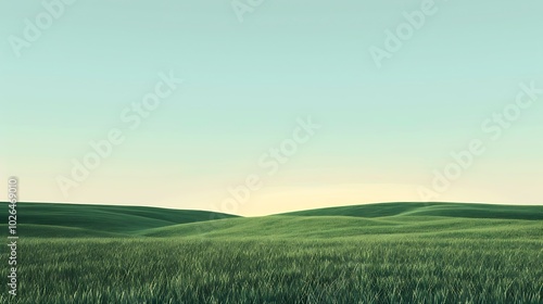 A serene landscape featuring rolling green hills under a soft, pastel sky.