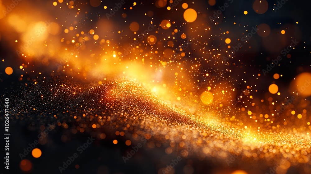 Fototapeta premium Golden Dust Particles Scattered on Black Background