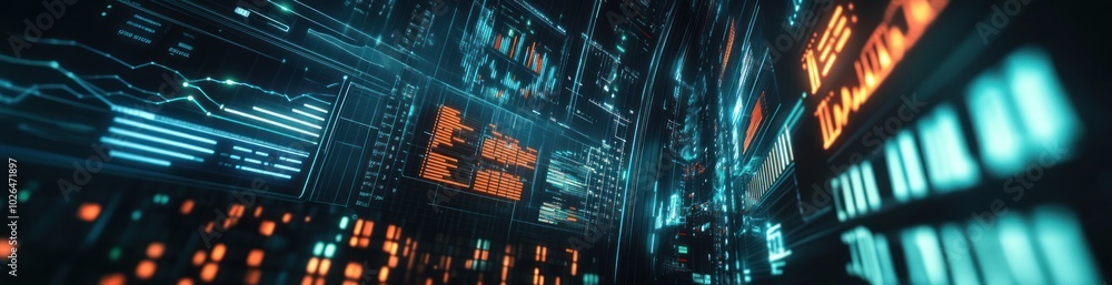 A futuristic digital interface showcasing data visualizations and analytics. A futuristic digital interface showcasing data visualizations and analytics.