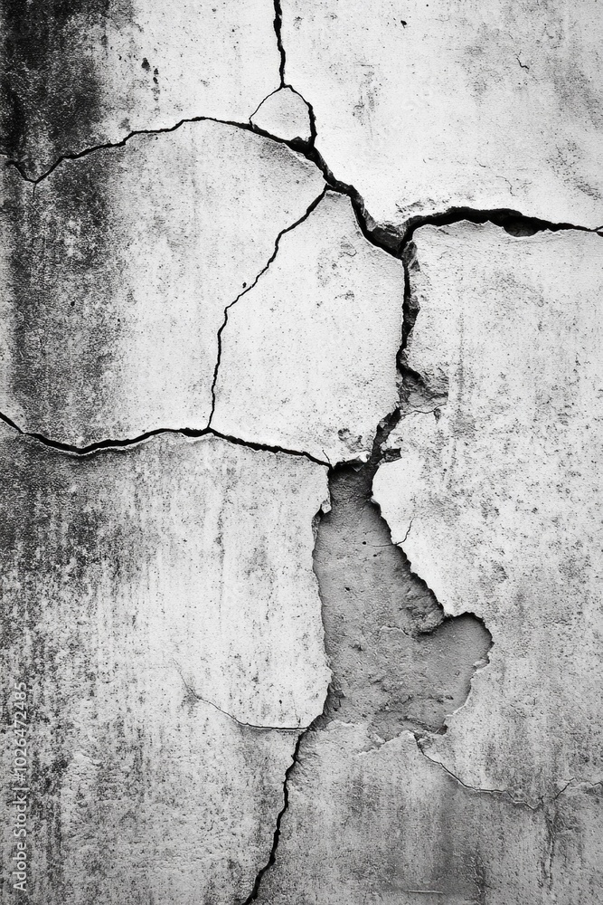 A close-up shot of a cracked concrete wall with worn-out texture A close-up shot of a cracked concrete wall with worn-out texture