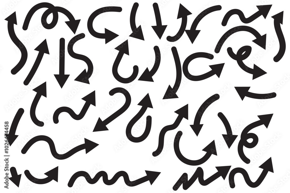 Hand drawn arrow vector icons set. Sketch arrow design for business plan and education. Set of arrows black icons. Circle arrows, rotate arrow, redo process symbol. Hand drawn arrow vector icons set. Sketch arrow design for business plan and education. Set of arrows black icons. Circle arrows, rotate arrow, redo process symbol.
