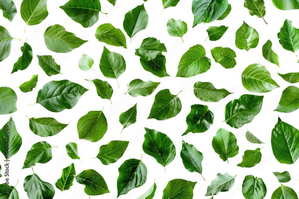 A close-up shot of a large number of green leaves placed on a white surface A close-up shot of a large number of green leaves placed on a white surface