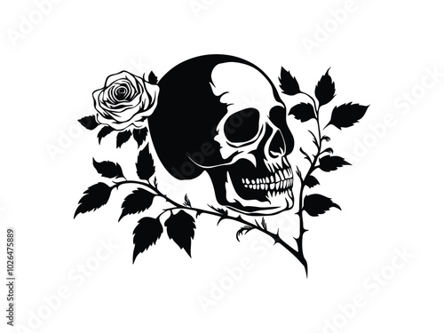 Sunflower Skull Silhouette – Unique Floral Skull Designs for Halloween and Day of the Dead photo