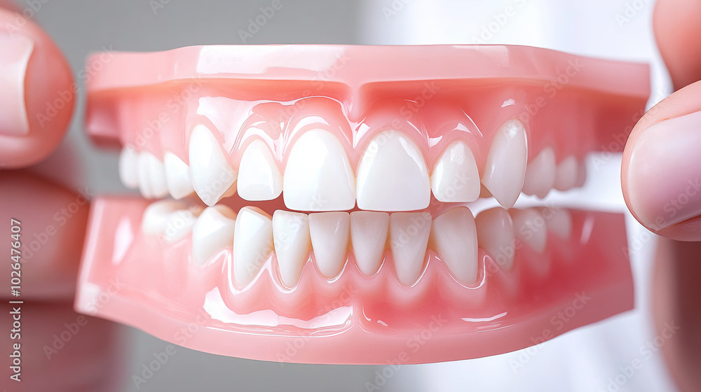Obraz premium Detailed dental model showcasing human teeth for educational purposes. Ideal for dental professionals and students to enhance understanding of oral health and hygiene.