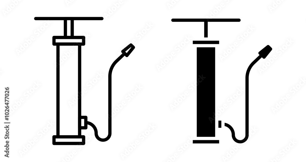 Air pump Icons set in solid and thin line style Air pump Icons set in solid and thin line style