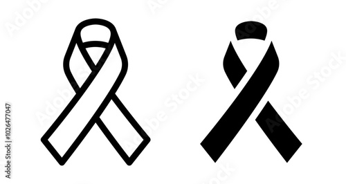 Cancer ribbon Icons set in solid and thin line style