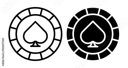 Poker chips Icons set in solid and thin line style