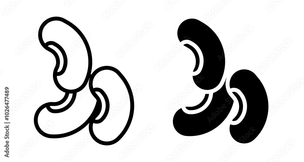 Kidney plant bean Icons set in solid and thin line style Kidney plant bean Icons set in solid and thin line style