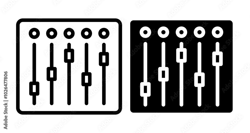 Sound mixer Icons set in solid and thin line style Sound mixer Icons set in solid and thin line style