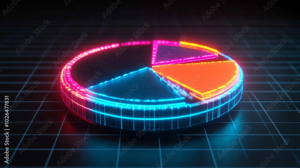 Fototapeta premium Neon Pie Chart on Dark Background