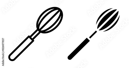 Egg beater Icons set in solid and thin line style
