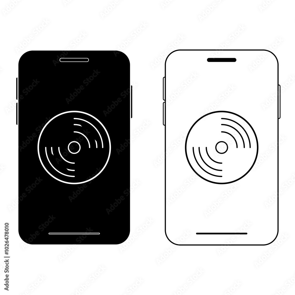 music playing icon on smartphone vector illustration, isolated on white music playing icon on smartphone vector illustration, isolated on white