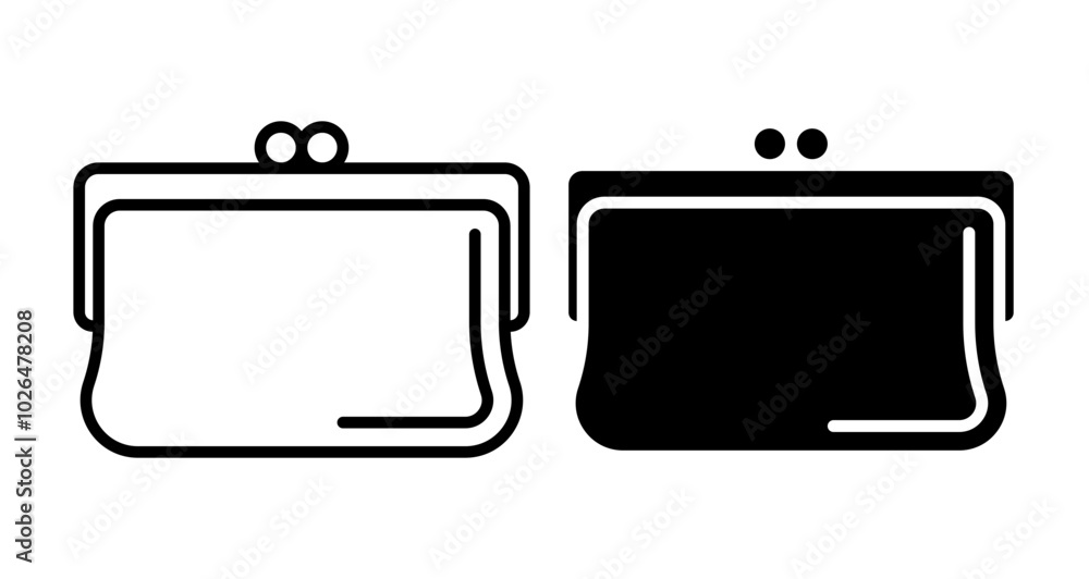 Womens wallet Icons set in solid and thin line style Womens wallet Icons set in solid and thin line style