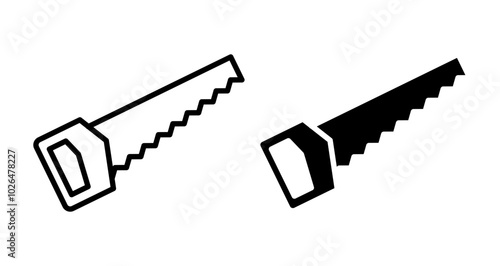 Saw Icons set in solid and thin line style