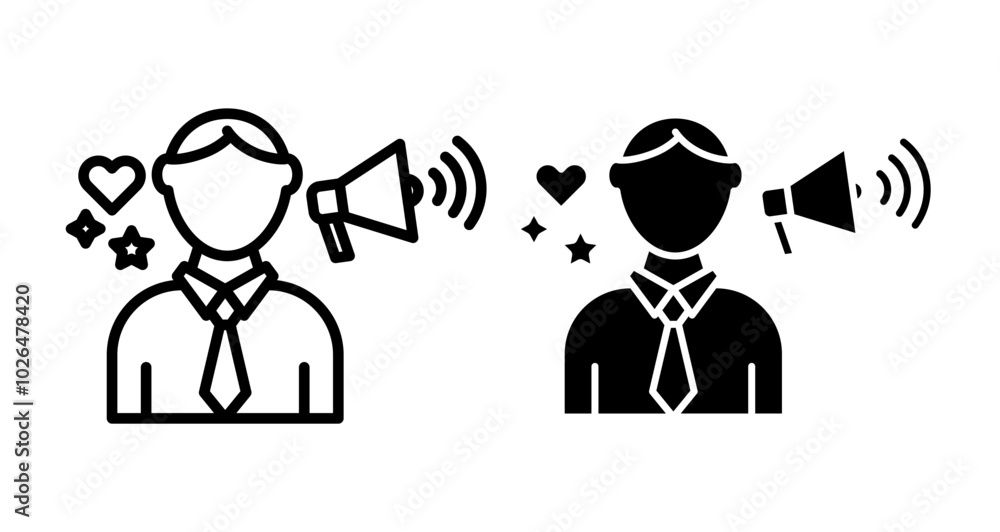 Influencer marketing Icons set in solid and thin line style Influencer marketing Icons set in solid and thin line style