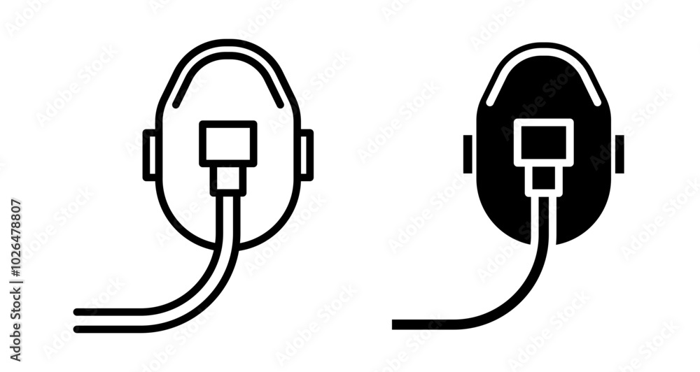 Oxygen mask Icons set in solid and thin line style Oxygen mask Icons set in solid and thin line style