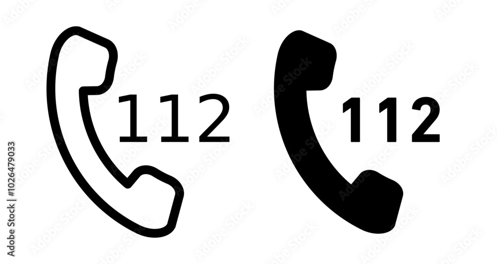 Emergency 112 call Icons set in solid and thin line style Emergency 112 call Icons set in solid and thin line style
