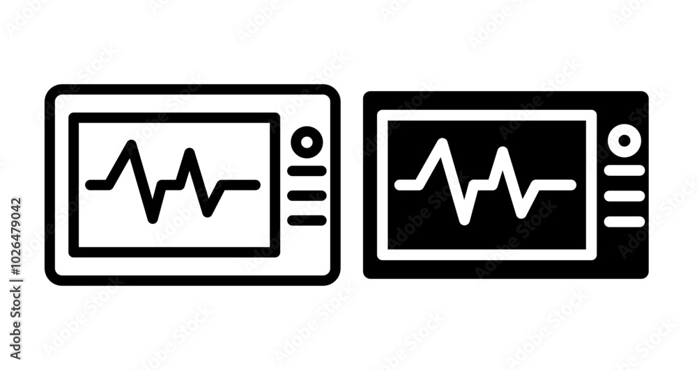 Heart rate monitor Icons set in solid and thin line style Heart rate monitor Icons set in solid and thin line style