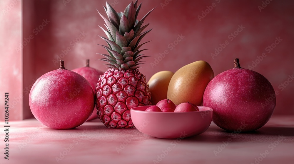 Top View of Tropical Fruits on Pastel Background Top View of Tropical Fruits on Pastel Background