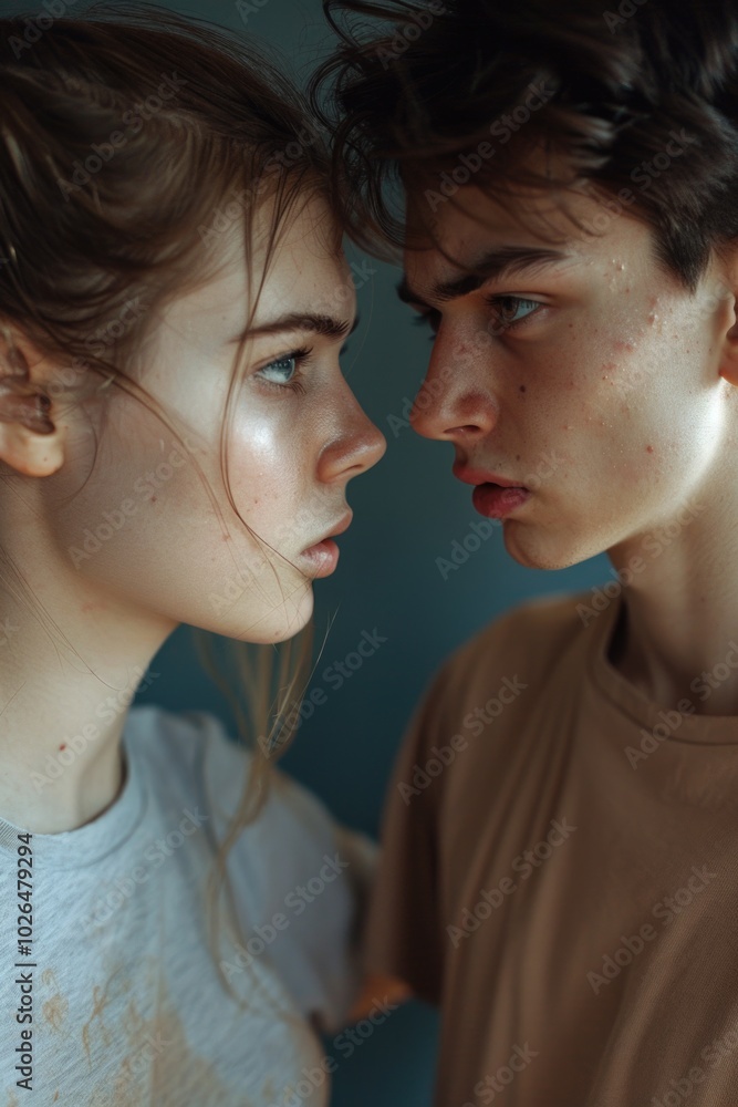 A pair of people sharing a romantic moment, looking at each other with affection A pair of people sharing a romantic moment, looking at each other with affection